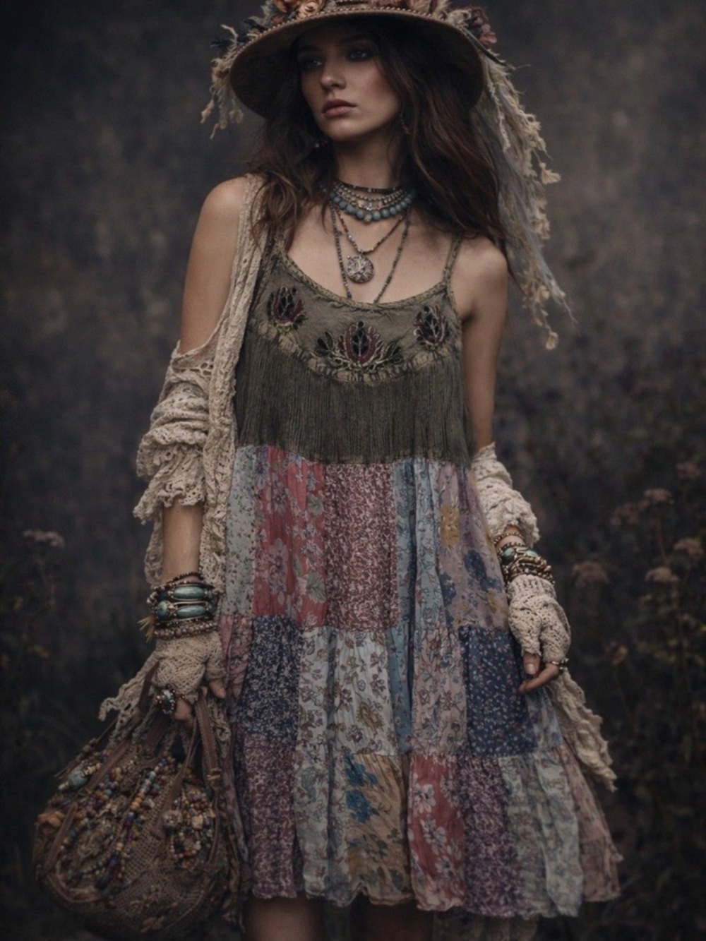 Young Threads Boho Patchwork Mini Dress NWT